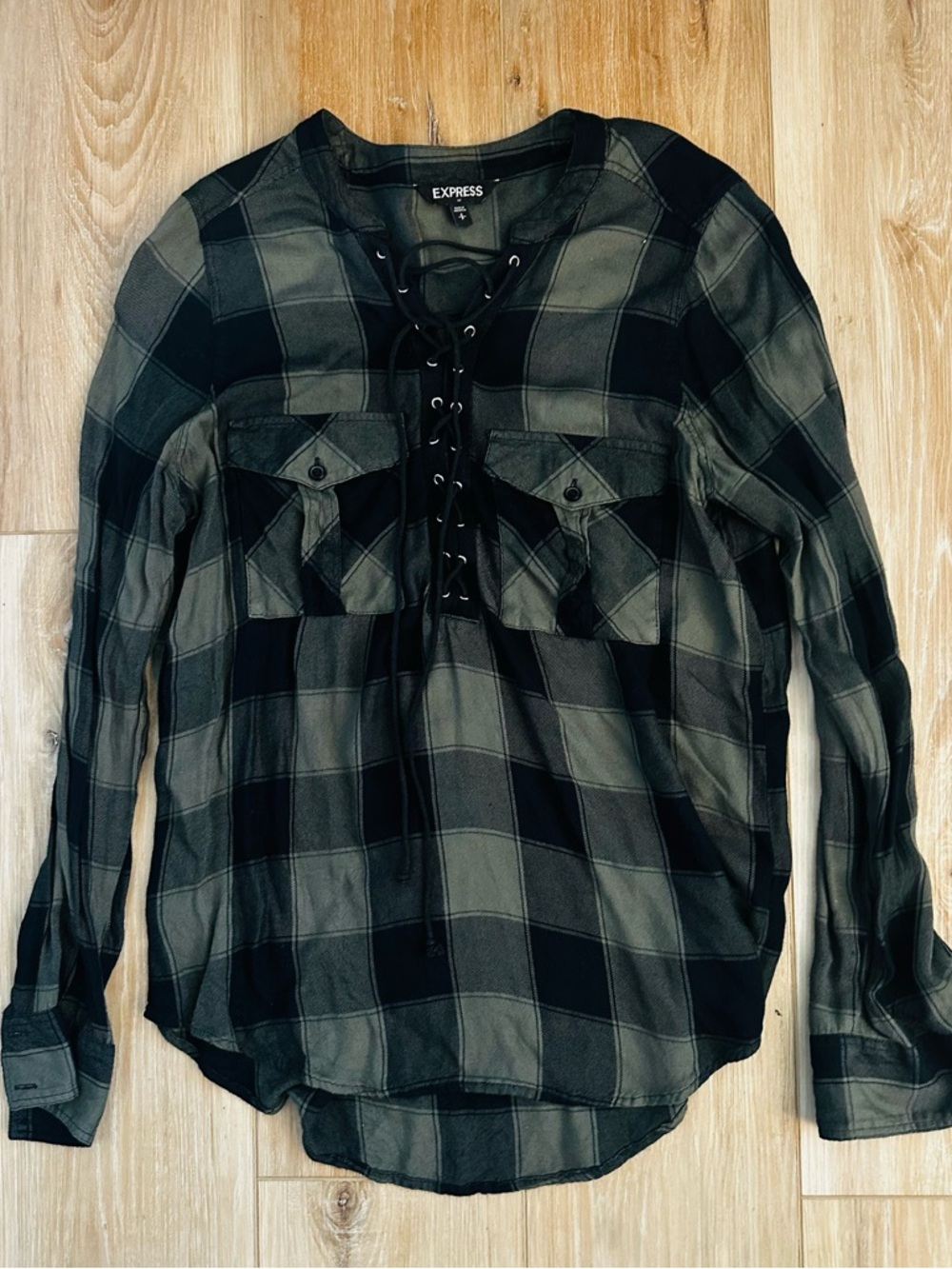 Express Lace Up Flannel Top S